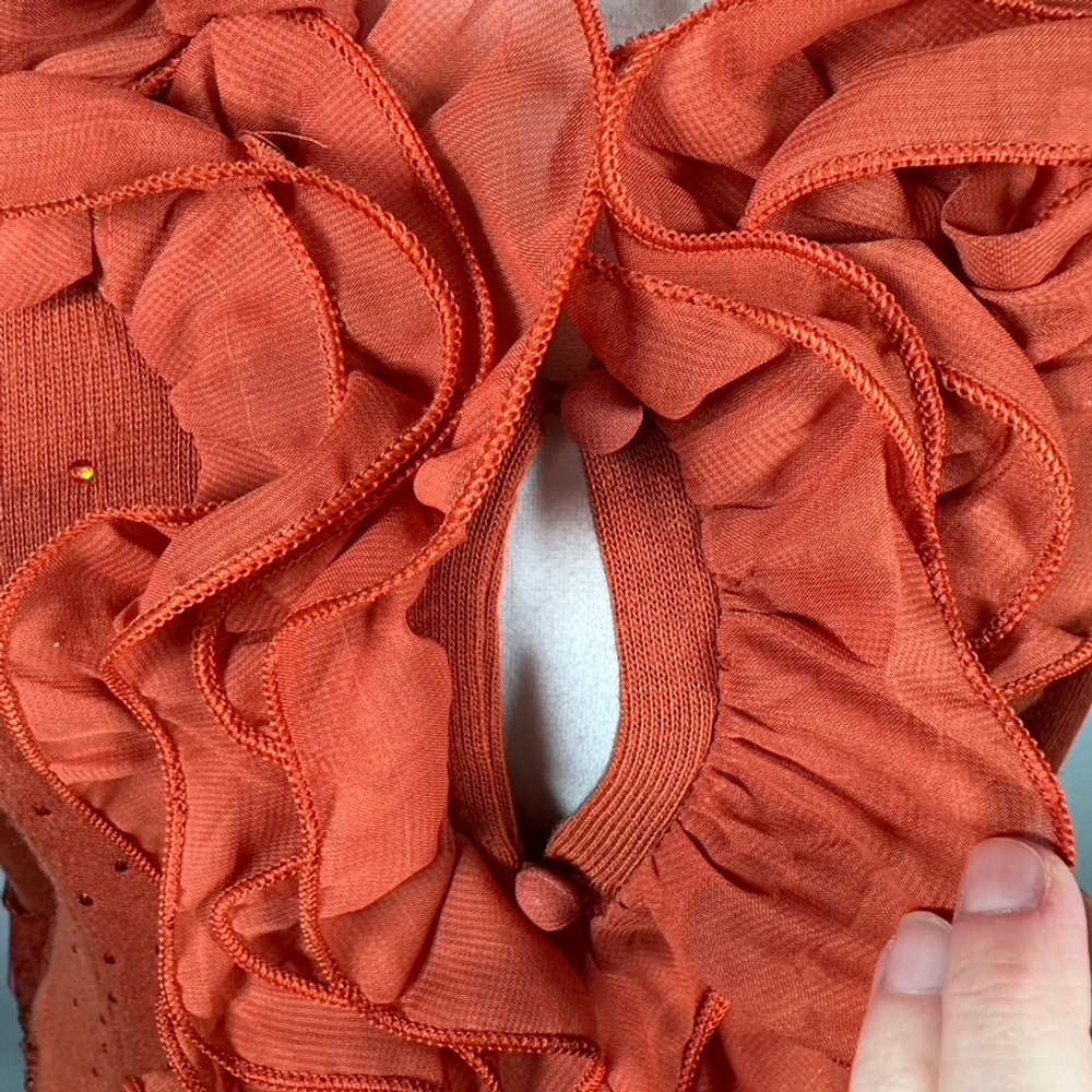 Pretty Angel Orange Button Cardigan Chiffon Ruffle Lace Beaded Cottage Size M - Picture 13 of 14